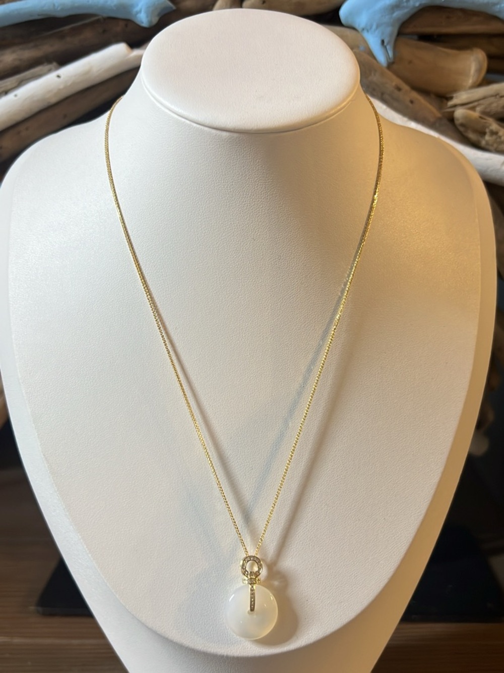 24K Gold Plated Chain Necklace with White Jade Pendant - Women Jewelry - Picture 3 of 7